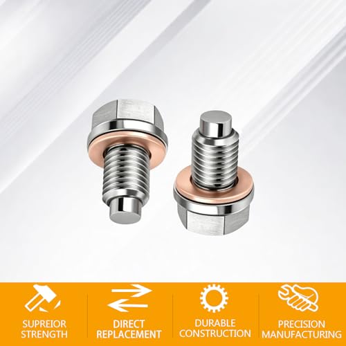M12x1.75 Magnetic Stainless Steel Oil Drain Plug Kit Fits Cars Motorcycles | CHENACC 1PCS Oil Pan Drain Nut Bolt with 5 PCS Copper Gasket, Compatible with Most Boats Cars and Motorcycles - size: M12*1.75