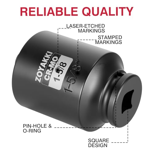 1/2" Drive 1-5/8" Deep 6 Pt CR-MO SAE Impact Socket for Axle Nuts - size: 1-5/8"in., style: 1/2" Drive Deep