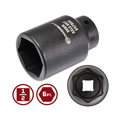 Powerbuilt 38mm Axle Nut Socket, 1/2 Inch Drive, Use with Impact Wrench, 12 Point, Remove Axle Shaft Nut - 647080 - size: 38mm