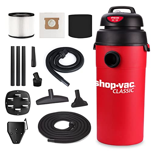 Shop-Vac 5 Gal 5.5 HP Wet/Dry Vacuum, Wall Mount, 9522236 | 25ft Long Reach (18ft Hose+7ft), 14 Attachments & Accessories, Compact & Portable, Ideal for Garage, Car, Workshop & Jobsite - size: 5 gallon