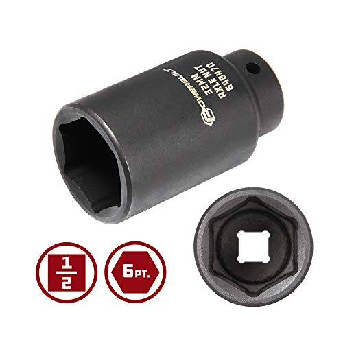Powerbuilt 1/2-inch Drive Axle Nut Socket, 32mm 6 Point Extra Deep, Remove Front Wheel Drive Axle Shaft Nuts, Pin Hole - 648470 - size: 32mm