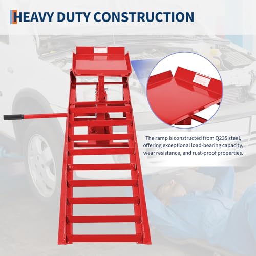 GarveeTech Hydraulic Car Ramps 2-Pack, 11000 LBS Low Profile Portable Car Lift Ramp for Oil Change & Garage Repair, Heavy Duty Steel Ramps for Trucks/Low Cars (Red) (red, 5 T) - color: Red