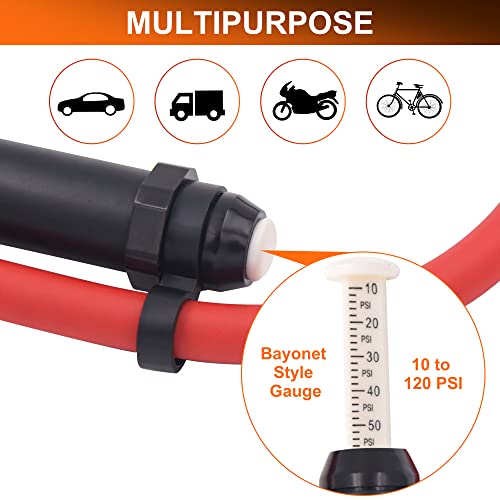 Tire Inflator 10-120 PSI Tire Pressure Gauge with 12 Inch Air Hose,Lock on Air Chuck, Heavy Duty 1/4'' NPT Tire Inflator Gauge Compatible with Air Pump Compressor for Car Truck Motorcycle Bike - size: 12" hose tire inflator gauge