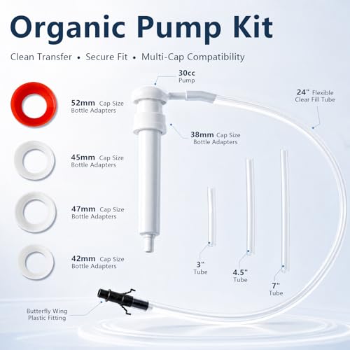 Fluid Transfer Pump for Gallon Quart Bottles - 4 Cap Adapters 38mm 40mm 43mm 50mm with Extension Tubes - Oil Transmission Gear Fluid ATF Hand Pump for Wide Mouth,and Fluid Pump - color: 30cc fluid pump 1 pack
