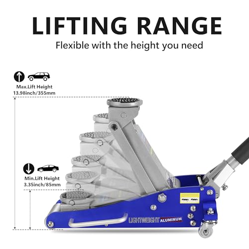 1.5 Ton Low Profile Floor Jack, Heavy Duty Aluminum & Steel Hydraulic Floorjack Racing Floor Jack with Dual Piston Quick Lift Pump, Lifting Range 3.3" to 19.8" for Home Sedans SUV Sports Cars Blue