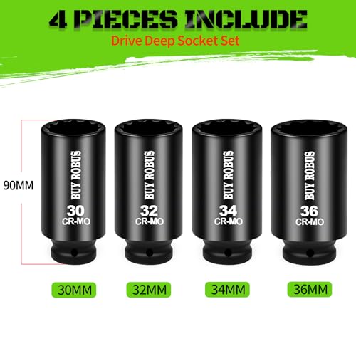 1/2 Drive Deep Axle Nut Impact Socket Set,12 Point Socket Set Metric, CR-MO, 30mm, 32mm, 34mm, 36mm, 4-Piece 1/2" Heavy Duty Socket Set (12 point can also be used at 6 point) - color: 12 Point 4pcs 1/2" Metric