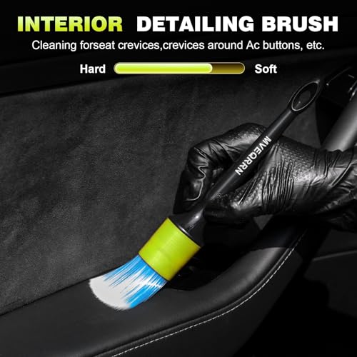 MVEQRRN 7PCS Car Detailing Brush Set,Boars Hair Detail Brush kit(Green) | Ultra Soft No Scratch,Car Dust Brush,Car Detailing Brushes Kit,Detail Brushes Car Detailing for Interior Exterior - color: 7PCS detailing brush green