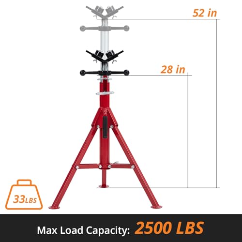 2PCS Pipe Jack Stand, Heavy Duty Pipe Stand, 2-Ball Transfer, 2500LB Jack Stands Carbon Steel with Portable Folding Legs 28-52 Inch Height Adjustable 1/8"-12" Capacity - color: Red | 2-Ball Transfer