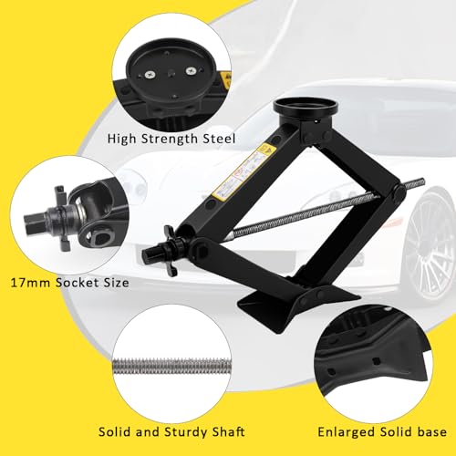 3-Ton Scissor Jack Kit for Chevrolet C5 C6 C7 C8 GS Z with Rubber Jack Pad, Car Spare Tire Repair Tools for Car Chevrolet, Tire Changing Tools Kit for Chevrolet with L-Wrenches(17/19/21/23mm)