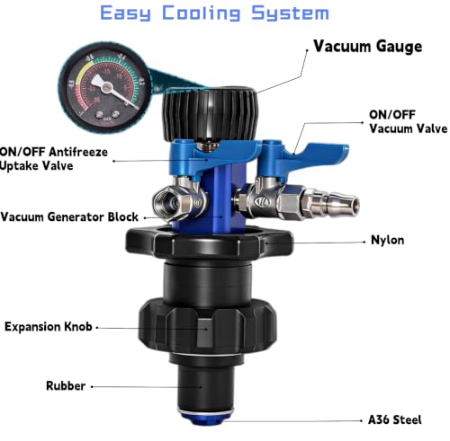 Mhot Cooling System Vacuum Refill Kit, Fast Air Purge Coolant Filling Kit of 15 Pack,Universal Radiator Coolant Vacuum Fill Tool with Dual-Movement Pressure Gauge,Vacuum Leak Tester & Conical Adapter - color: GRAY