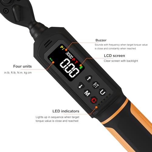 Uharbour 1/4" Drive Digital Torque Wrench 1.1-22.1 Ft-lbs/1.5-30Nm | ±1% Accuracy Electric Wrench, Dual Direction Ratchet, Vibration & LED Alert - size: 1/4" Drive 1.1-22.1 Ft-lbs