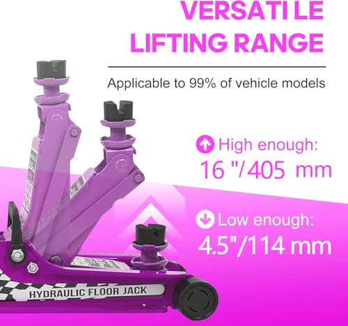2.5 Ton Floor Jack Low Profile, Heavy-Duty Steel Racing with Single Piston Lift Pump, Lifting Range 4.5"-15.94" (Pink)