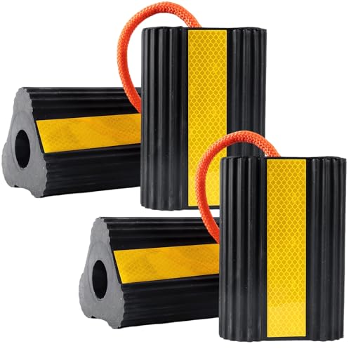 Wheel Chocks for RV Trailer Camper, Truck,Travel Trailer,Car | 2 Pair /4pack RV ,Camper Chock Blocks Rubber Wheel Chocks Heavy Duty Tire Stopper with Rope & Reflective Strips - size: 2 Pair(4 pack)