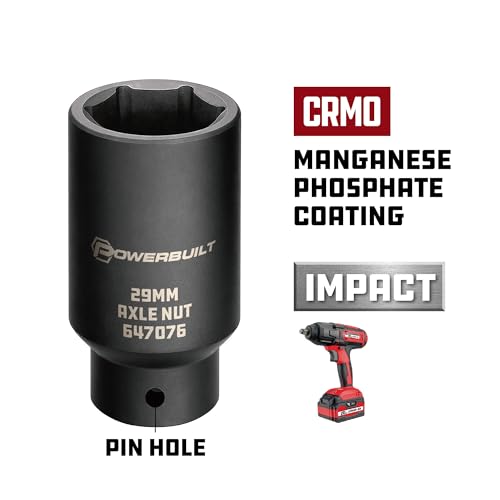 Powerbuilt 1/2-inch Drive 29mm Axle Nut Socket, Point Extra Deep, Remove Front Wheel Drive Axle Shaft Nuts, Pin Hole - 647076 - size: 29mm