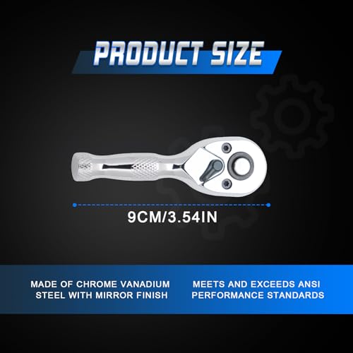 1/4 Inch Drive Stubby Ratchet Mini Ratchet Wrench,1/4 Socket Wrench, 72-Tooth Quick-Release,Reversible,Chrome Vanadium Alloy Steel for Durability - size: 1/4-inch Single, style: Stubby-Metal handle