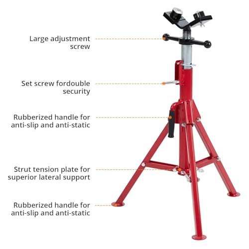 2PCS Pipe Jack Stand, Heavy Duty Pipe Stand, 2-Ball Transfer, 2500LB Jack Stands Carbon Steel with Portable Folding Legs 28-52 Inch Height Adjustable 1/8"-12" Capacity - color: Red | 2-Ball Transfer