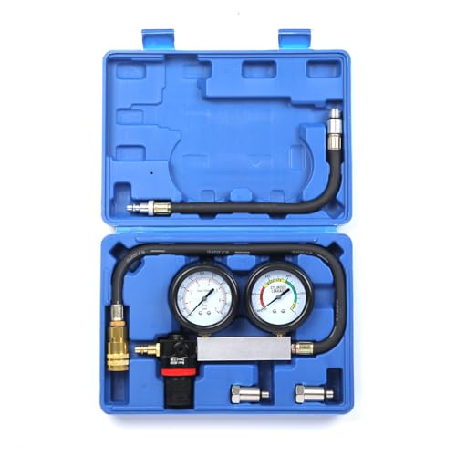 TU-21 Engine Cylinder Leak Down Tester Kit, Automotive Engine Compression Leakage Test Kit for Cars Trucks Motorcycles (Blue) - color: blue