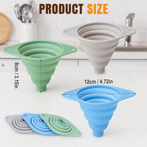 Kitchen Funnel Set 3 Pack, Collapsible Silicone Funnels for Filling Water Bottles & Small Bottles | Food-Grade, Easy Clean & Space-Saving (Mix Colors) - color: mix colors