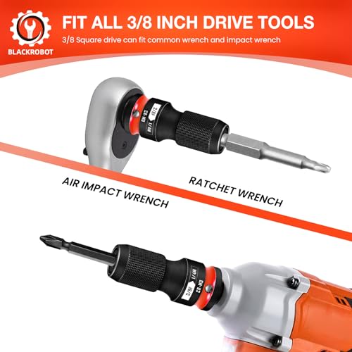 BLACKROBOT Quick Release Impact Bit Holders 3/8-Inch Square Drive to 1/4-Inch Hex Socket Adapter, CR-MO Steel, Red - size: 3/8 Impact Bit Holder-1