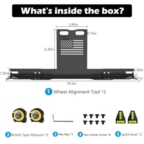 Heavy-Duty Wheel Alignment Tool with American Flag—No Caliper Removal Required. Universal Alignment Tools Automotive Suitable for Cars, Trucks, SUVs, ATVs/UTVs, etc., (Black)