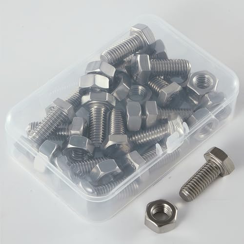 M8-1.25x16mm Hex Bolt and Nut Kit 15set, 304 Stainless Steel (A2-70), Full Thread, Bright Finish, Machine Threaded for Automotive, Machinery, DIY - size: M8x16mm(15 Sets)