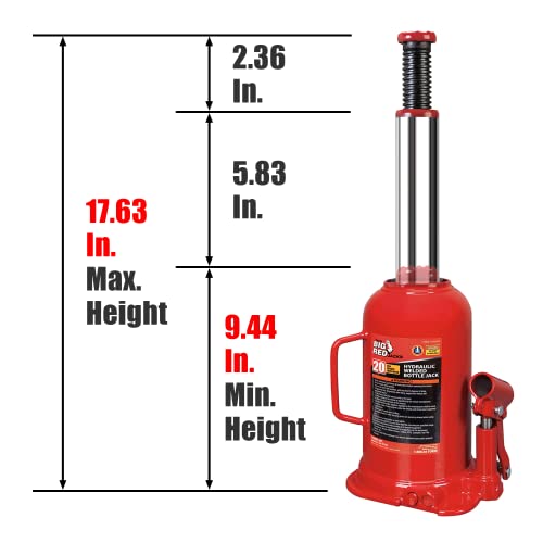 BIG RED T92003B Torin Hydraulic Welded Bottle Jack, 20 Ton (40,000 lb) Capacity, Red (Pack of 2) - color: Red, size: 20 Ton (40,000 lbs) (Pack of 2), style: 20 Ton (40,000 lbs)