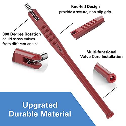 CKAuto Tire Valve Stem Puller/Installer with Tire Valve Core Tool, No Scratch High Tensile Strength Red Plastic Tire Valve Tool (Pack of 2) - size: 2 in 1 (Pack of 2)