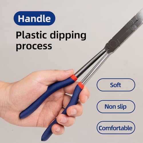 13” Long Needle Nose Pliers Set, Double Rivet, Knurled Jaws, Bent 45°and Straight Needle Nose, 2-Piece, Extended Reach for Tight Spaces (2-Piece(Straight +45°))