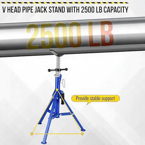 2PCS Pipe Jack Stand, Heavy Duty Pipe Stand, 2500LB Jack Stands Carbon Steel with Portable Folding Legs 28-52 Inch Height Adjustable 1/8"-12" Capacity - color: Blue | 2PCS
