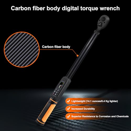 Uharbour Carbon Fiber 1/2" Digital Torque Wrench 2.2-147.5 Ft.lb | ±1% Accuracy Carbon Fiber Wrench with Vibration, Buzzer & LED Alert - size: 1/2" Drive 2.2-147.5 ft.lbs (Carbon fiber tube)