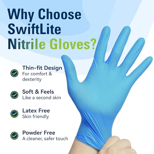 SWIFTLITE Nitrile Gloves, Food Safe Disposable Gloves Latex Free, Blue Rubber Gloves Powder Free for Cooking and Cleaning - size: Small