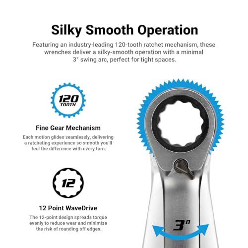 Capri Tools 9 mm 120-Tooth Ultra-Smooth Reversible Ratcheting Combination Wrench, XL Long Series, Metric, 12-Point - size: 9 mm