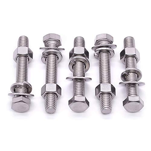(4 Sets) M12-1.75 x 40mm Hex Bolt Kit, 304 Stainless Steel (18-8), Includes Hexagon Head Screws and Nuts, Flat & Lock Washers, Full Coarse Thread, for Machinery, Automotive, DIY - size: M12 x 40mm