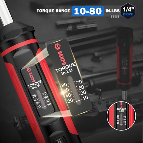 VANPO Torque Screwdriver 10-80 in-lb, 1/4" Drive Precision Driver Set | Inch Pounds Torque Wrench, 60 S2 Steel Bits for Gunsmithing, Bike Repair, Scope Mounting, Maintenance, DIY - size: 10-80In-lb