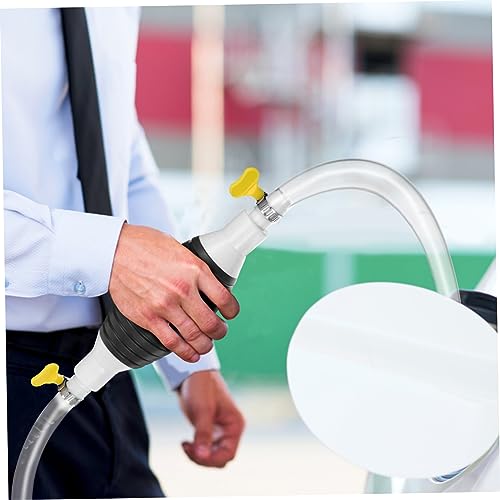UKCOCO Manual Gasoline Transfer Pump with Stainless Steel Clamp Hose and Check Valve Portable Liquid Siphon Kit for Oil Water Fuel Extraction Plastic and Construction No Battery Needed