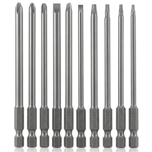 VESTTIO Phillips Slotted Torx Bit Set, 10-Piece, 4-Inch, Magnetic S2 | Assorted screwdriver bits, S2 alloy steel, 1/4 inch hex shank, magnetic tips, fit power screwdriver drill impact driver - size: 3SL4TX3PH / 4 inch