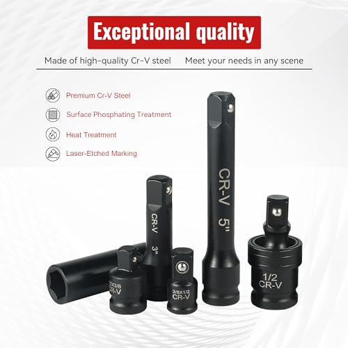 Reniteco 25-Piece 1/2" Drive Socket Set, SAE (3/8"- 1-1/2"), Deep Sockets, Extension Bars, 1/2" F to 3/8" M Reducer,3/8" F to 1/2" M Reducer, Universal Joint, 6 Point Design, Cr-V - size: 1/2" 25 PCS SAE
