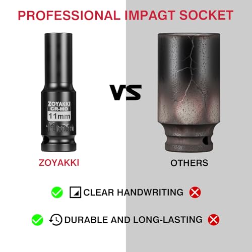 1/2" Drive 11mm Deep 6 Pt CR-MO Metric Impact Socket for Axle Nuts - size: 11mm, style: 1/2" Drive Deep