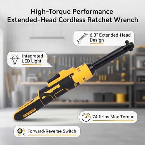 VBESTLIFE Cordless Ratchet Wrench, in Electric Wrench with 74ft.lbs Torsion and Reinforced Head, for Automotive Repair, with 1/2 and 1/4 Inch Adapters and 3 Inch Extension Bar
