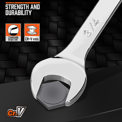 HORUSDY 11-Piece SAE Combination Wrench Set, 1/4''–3/4'' 12-Point Open End and Box End Wrench Kit with Organizer, Chrome Vanadium Steel Tools for Mechanics, Garages and Workshops - style: 11-Piece SAE Wrench Set