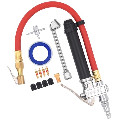 Tire Inflator 10-120 PSI Tire Pressure Gauge with 12 Inch Air Hose,Lock on Air Chuck, Heavy Duty 1/4'' NPT Tire Inflator Gauge Compatible with Air Pump Compressor for Car Truck Motorcycle Bike - size: 12" hose tire inflator gauge