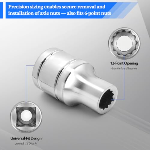 2 Pcs 1/2" Drive 12mm Shallow Impact Socket | Anti-Rounding 12 Point Design, Square Chamfered Opening, Easy Removal of Axle Nut - color: Shallow, size: 12mm