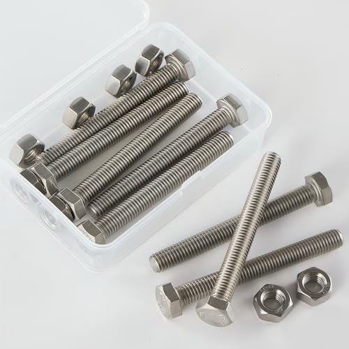 M8-1.25x100mm Hex Bolt and Nut Kit 6set, 304 Stainless Steel (A2-70), Full Thread, Bright Finish, Machine Threaded for Automotive, Machinery, DIY - size: M8x100mm(6 Sets)