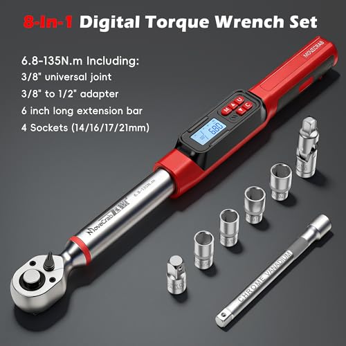 3/8" Digital Angle Torque Wrench, 5-99.6 Ft.lb, ±2% Accuracy, 8pcs | Electronic Torque Wrench with 0.1° Angle Mode, LED Display, Buzzer Alerts for Automotive, Motorcycle & Engine Repair - size: Angle 3/8" 6.8-135N.m/5-99.6Ft.lb