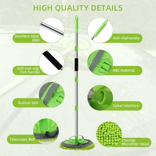 62" Car Wash Brush with Long Handle Chenille Microfiber Car Wash Mop Mitt, Wheel Brush, Windshield Window Squeegee, Car Duster Microfiber Towel, Gloves, for Cleaning Cars, RV, Truck, Boat - size: 11 Pack