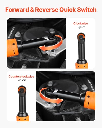 VEVOR Cordless Ratchet Wrench, 3/8 inch Drive, 240 RPM, up to 33 ft-lbs of Torque, Extended Battery Powered Electric Ratchet Wrench Set with Two Batteries, Charger, Sockets, Adaptor and Extension Bar