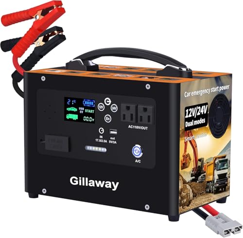 Gillaway V10 10000A Car Jump Starter, Portable Power Station Backup Lithium Battery,12V/24V Heavy Duty Truck Jump Starter Battery Pack, Power Bank for Outdoors Camping Travel Hunting Blackout - color: Dark gray black