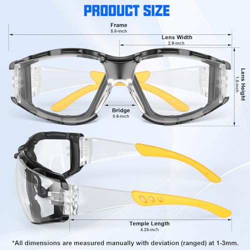 OXG Safety Glasses for Men, ANSI Z87.1 Anti-Fog Impact Resistant Protective Eyewear, Foam Gasket, UV Protection - color: 6-clear-yellow