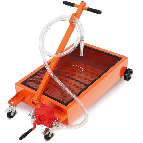 Oil Drain Pan,Low Profile Oil Drain Pan with Electric Pump,Oil Change Pan with 8ft Hose & Folding Handle, Rolling Oil Drain Cart for Car, SUV, Trucks Oil Draining - size: 20 Gallon, style: Manual