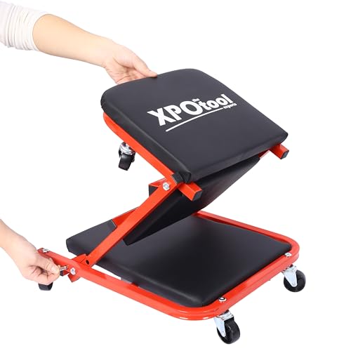 36in 2 in 1 Mechanic Creeper - Z Shape Creeper Seat Foldable Creepers Automotive with 6 Wheels | 300Lbs Capacity Garage Chair | Low Profile Creeper Lay Down or Sit for Garage Shop Auto Repair RED